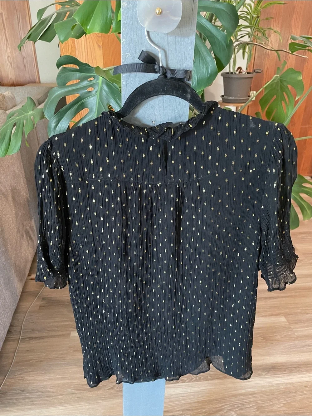 J. Crew Black Blouse with Gold Dot Detail